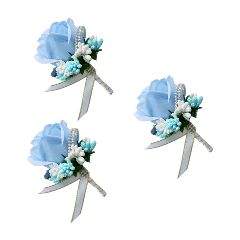 Bộ 3 Bông Hồng Giả Đính Đá Trang Trí Cho Chú Rể