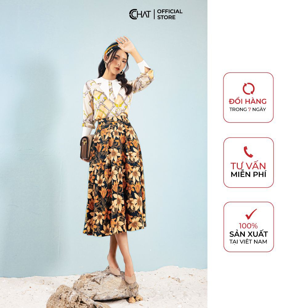Áo Sơ mi hoạ tiết phối cổ trắng CCHAT