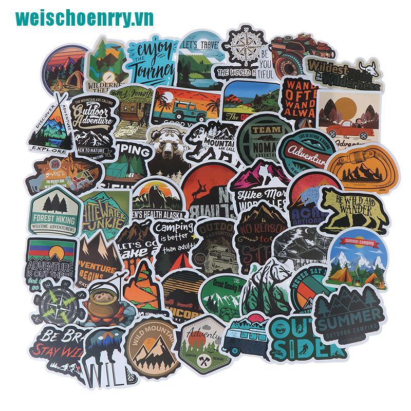 Weis♪Set 50 Miếng Dán Trang Trí Vali / Laptop / Guitar Họa Tiết Phong Cảnh