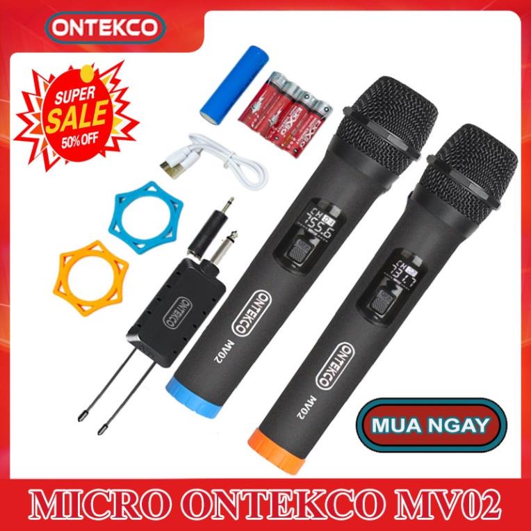 [CHÍNH HÃNG] Micro hát karaoke ONTEKCO MV02 bản nâng cấp, hút âm tốt, chống hú cho loa kéo, dàn âm thanh, loa thanh