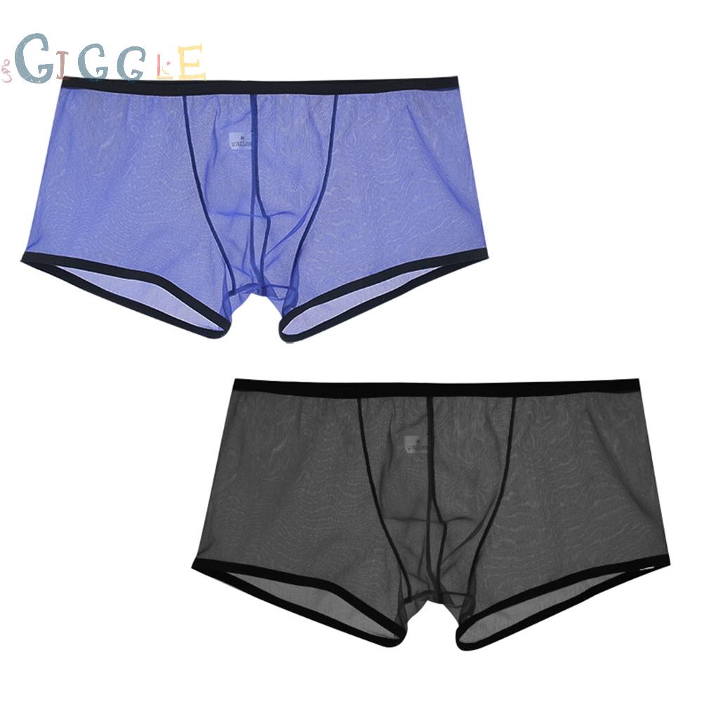Men See Through Boxer Briefs Shorts-Underwear Panties Mesh Low-Rise Underpants
