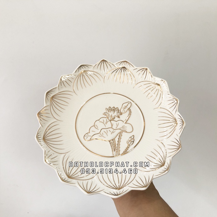 Dĩa Trái Cây Thờ Cúng Phật Gia Tiên Bằng Sứ Hoa Sen