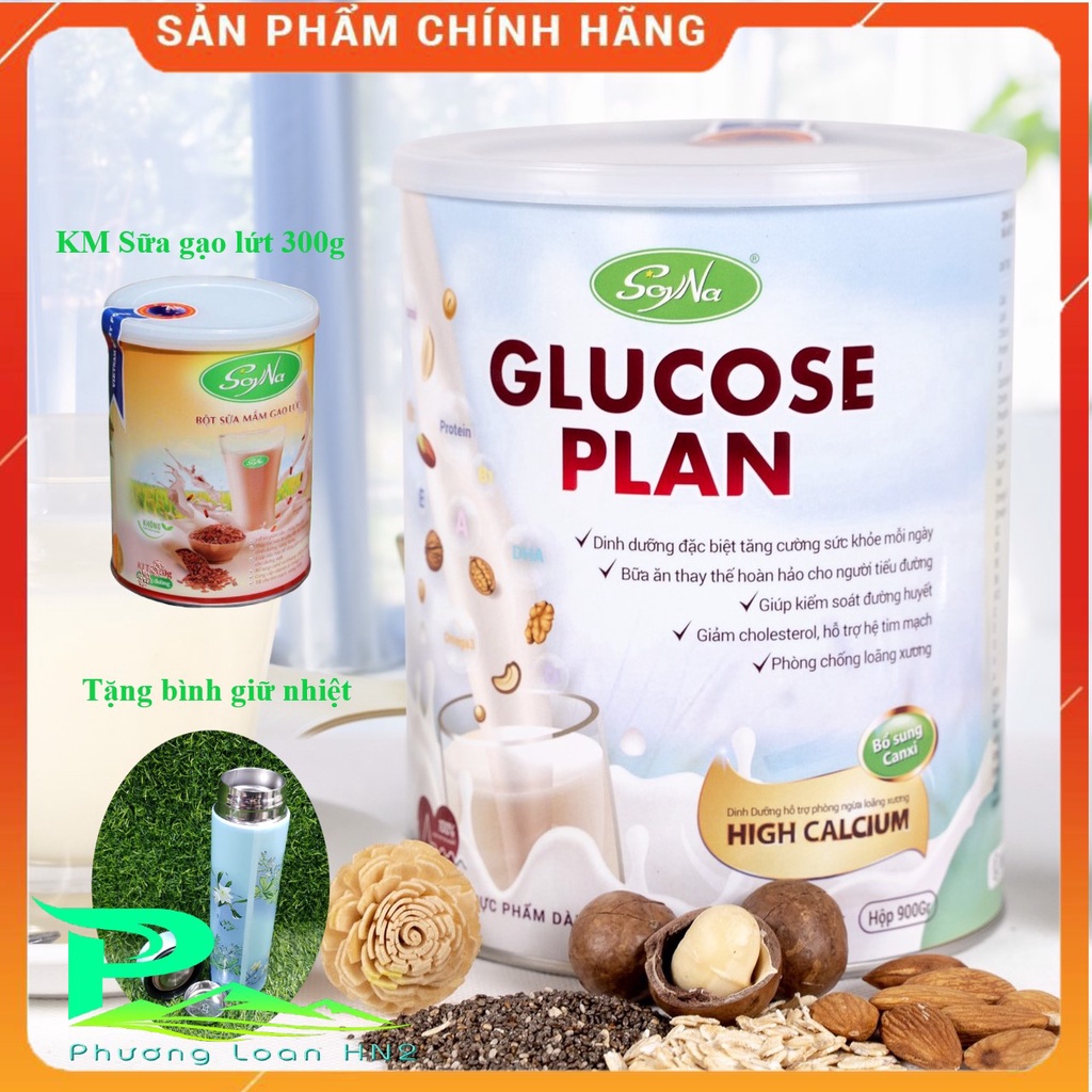 Sữa canxi thực vật Glucose Plan SoyNa - Dinh dưỡng cho người thiếu canxi, tiểu đường, tim mạch hộp 900g Kèm Quà tặng