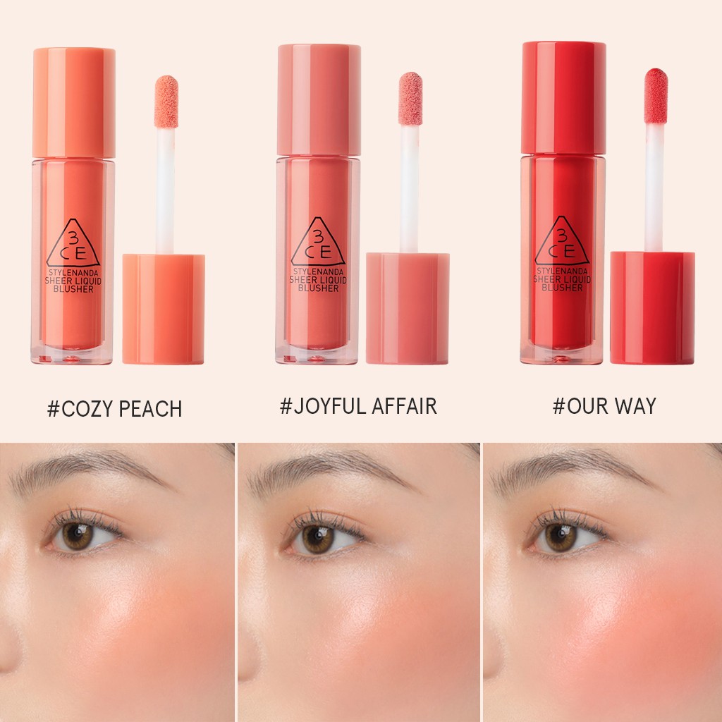 Phấn Má Hồng Dạng Lỏng 3CE Màu Sắc Tự Nhiên 3 g 3CE Sheer Liquid Blusher  | Official Store Cheek Make up Cosmetic