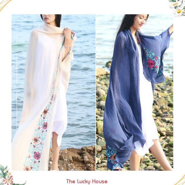 Khăn choàng vải đũi đa năng quàng cổ, chống nắng, váy cuốn đi biển SKC52