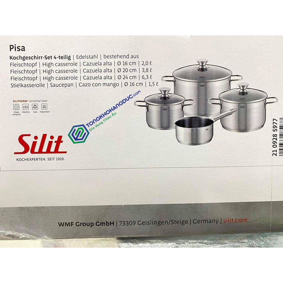 [Nhập Đức ] Bộ Nồi Silit Pisa 4 Món - Full Set 3 Nồi + 1 Quánh