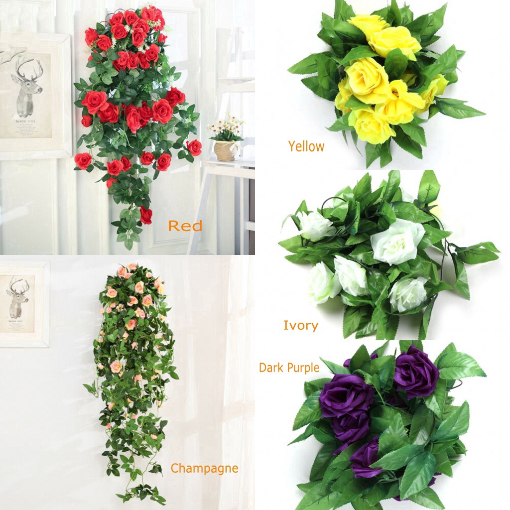 Dây hoa hồng nhân tạo 245cm trang trí nhà cửa xinh xắn