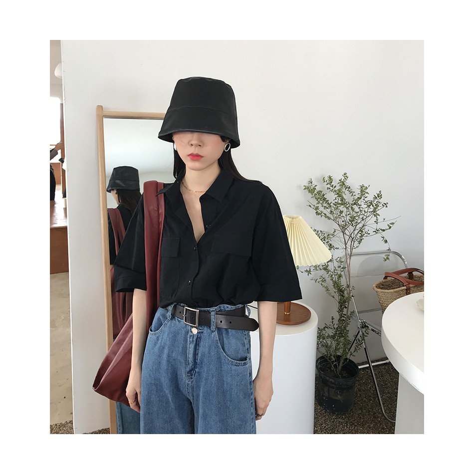 Áo sơ mi nữ form rộng ngắn tay Áo sơ mi nữ màu YUKIBLOOM thời trang hot teen Hàn Quốc