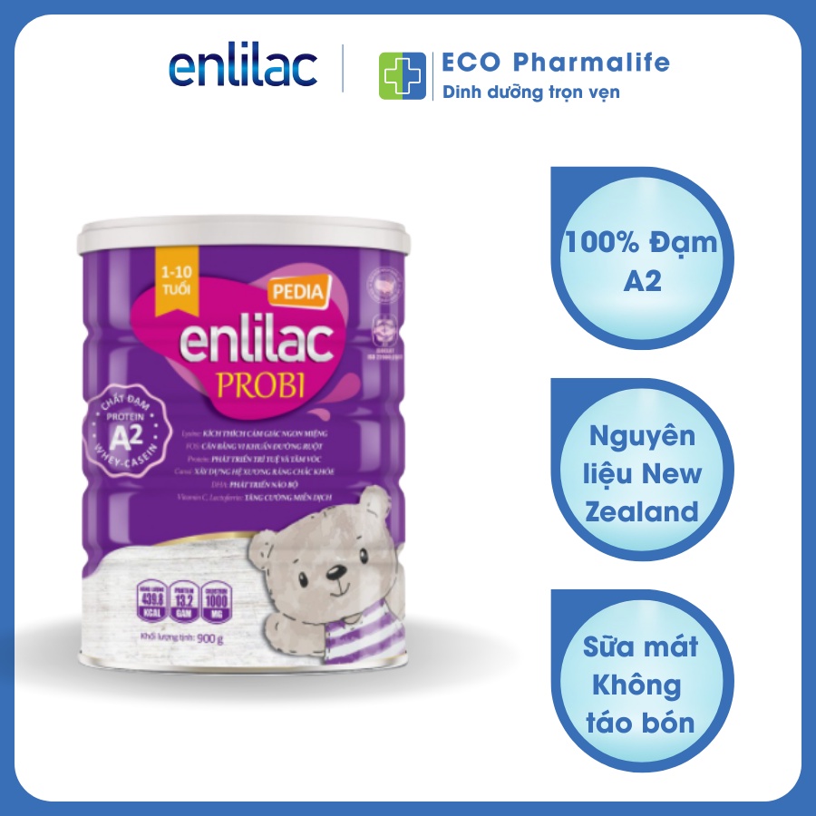Sữa bột Enlilac Probi Protein A2 Pedia - Lon 900g , sữa tăng chiều cao và phát triển trí não cho bé