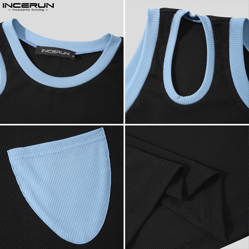 Áo thun ba lỗ INCERUN có túi màu sắc trẻ trung dành cho nam