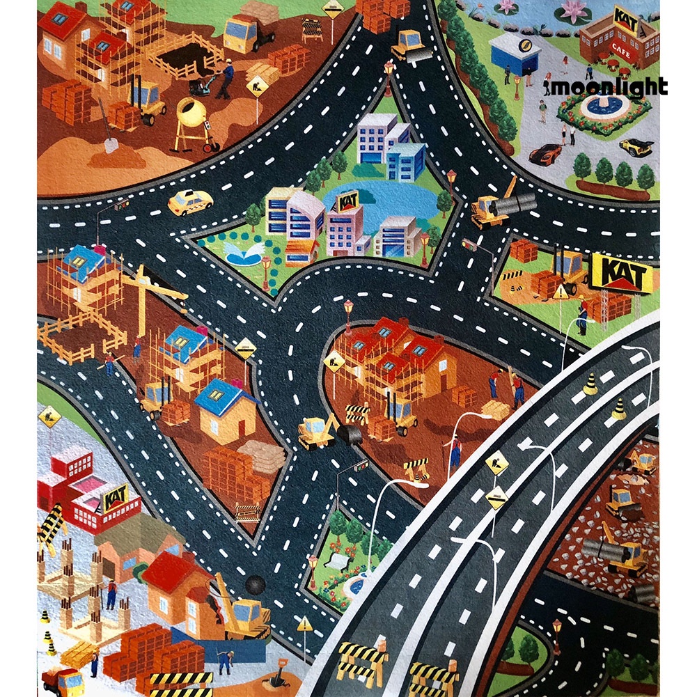 Thảm Vải Không Dệt Họa Tiết Giao Thông Thành Phố 80x70cm Cho Bé Tập Bò