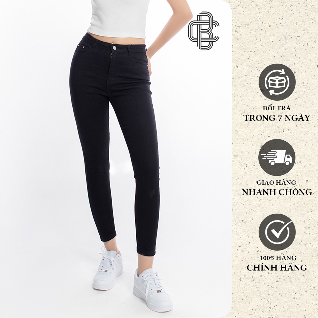 Quần skinny jean nữ - Quần bò đen lưng cao siêu chun co giãn - La’coba