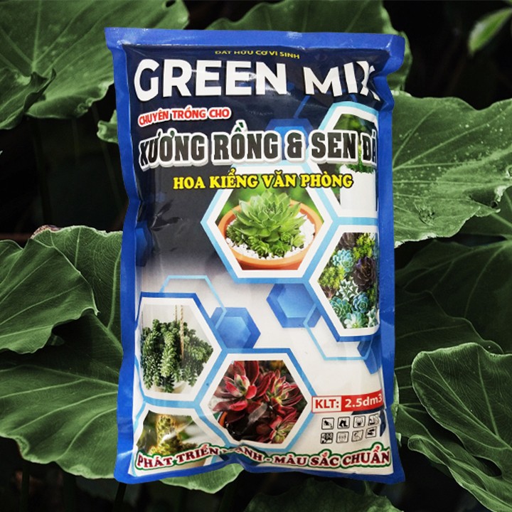 Đất trồng xương rồng sen đá, cây kiểng văn phòng - Phân hữu cơ vi sinh Green Mix - gói 2dm3