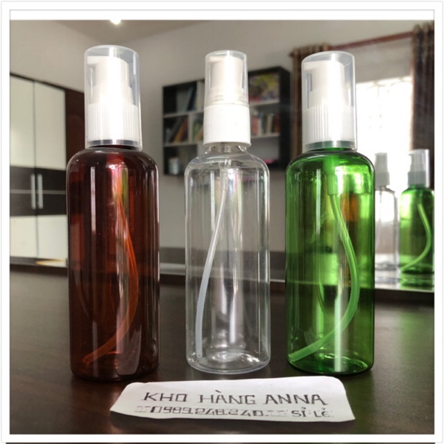 50 CHAI XỊT NHỎ GIỌT 100ml  màu xanh rêu / nâu / trong - 50 CHAI NHỰA PET xịt giọt- 50 CHAI CHIẾT MỸ PHẨM- chai Đựng gel