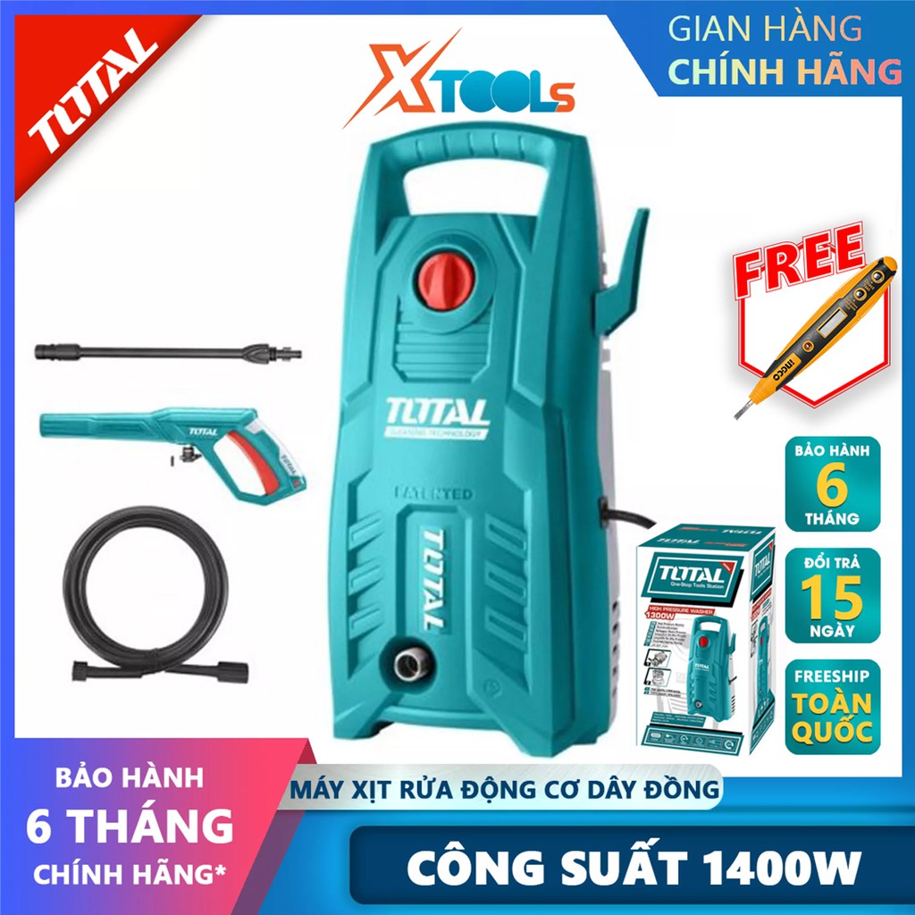 Máy xịt rửa TOTAL TGT11316 máy phun xịt áp lực cao Công suất 1400W, Điện áp định mức 220-240V~50/60Hz, 16800 vòng/phút