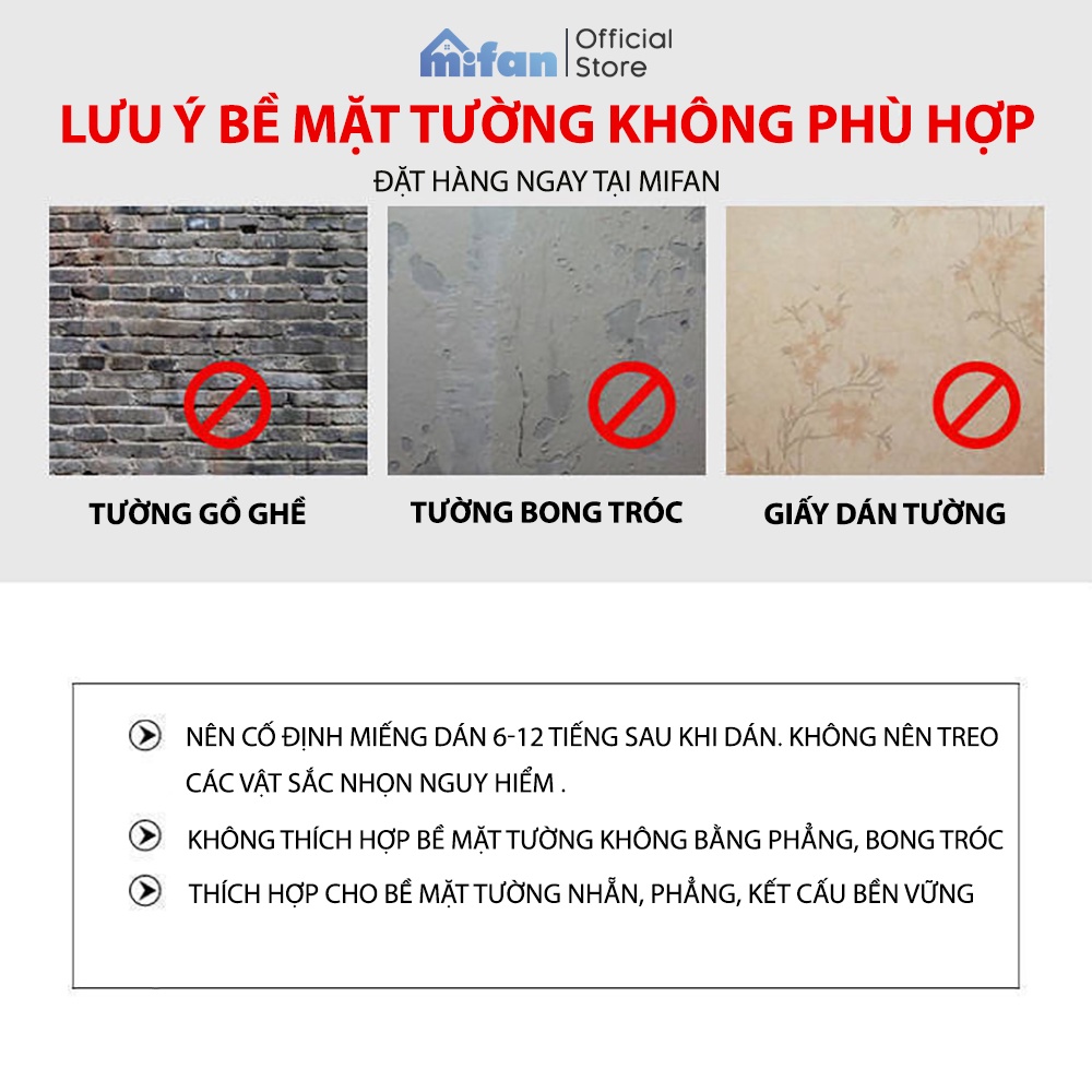 Bộ Miếng Dán Tường Móc Cài Đa Năng Treo Kệ, Treo Tranh, Treo Đồ Cao Cấp - Miếng Dán Chữ U - Dính Siêu Chắc - MIFAN