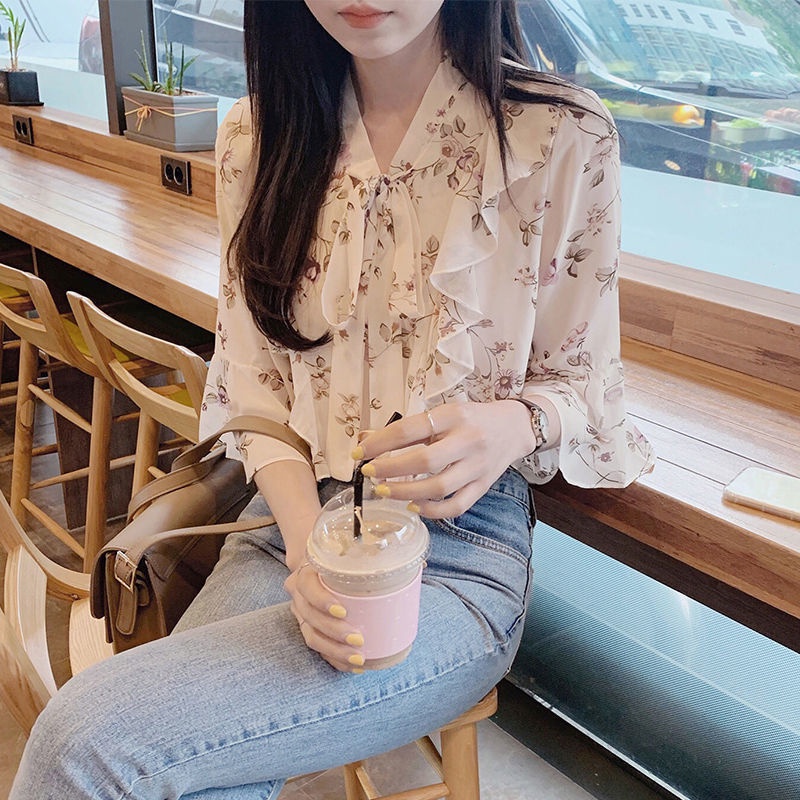 Áo Sơ Mi chiffon Ngắn Tay Họa Tiết Hoa Thời Trang Cho Nữ