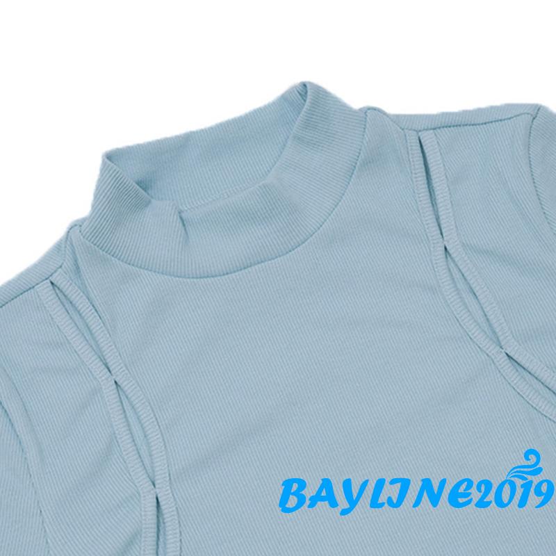 Áo Thun Dài Tay Cắt Xẻ Màu Trơn Thời Trang Nữ