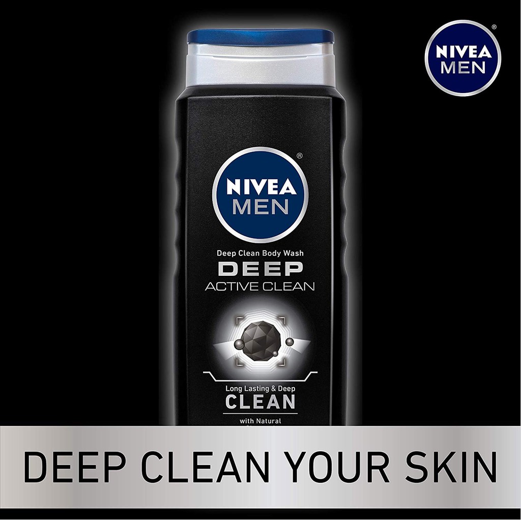 Sữa tắm cho nam giới NIVEA Men DEEP Active Clean Natural Charcoal Body Wash 500ml (Mỹ)