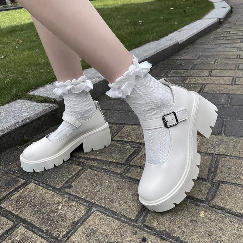 Giày búp bê lolita nữ cao cấp đế cao mũi tròn kiểu ulzzang xinh giá rẻ JAENIA GD009