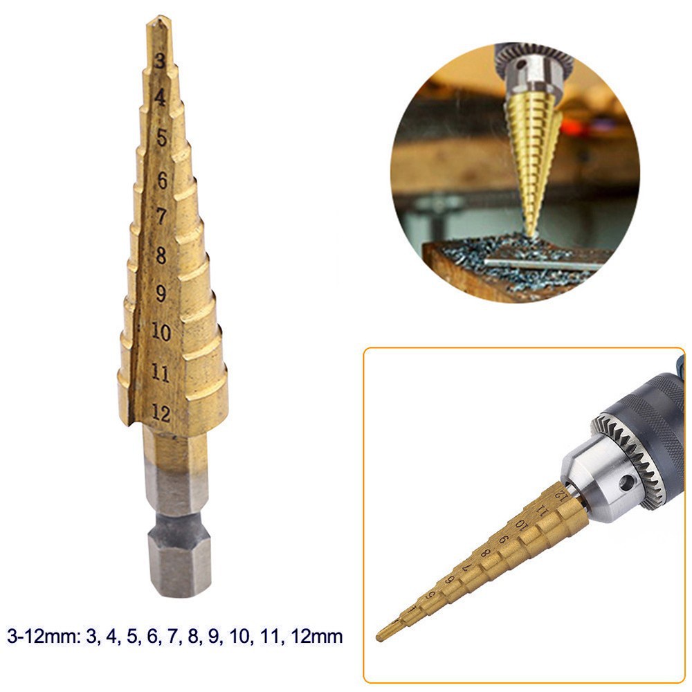Mũi Khoan Bước 3-12mm HSS Bằng Titan Cho Vật Liệu Gỗ / Kim Loại