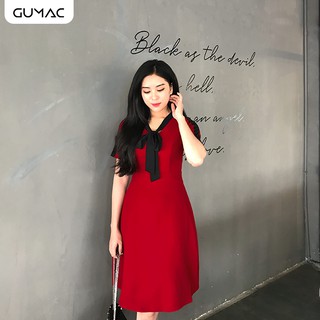 Đầm cổ V dây nơ GUMAC MS12026_DO
