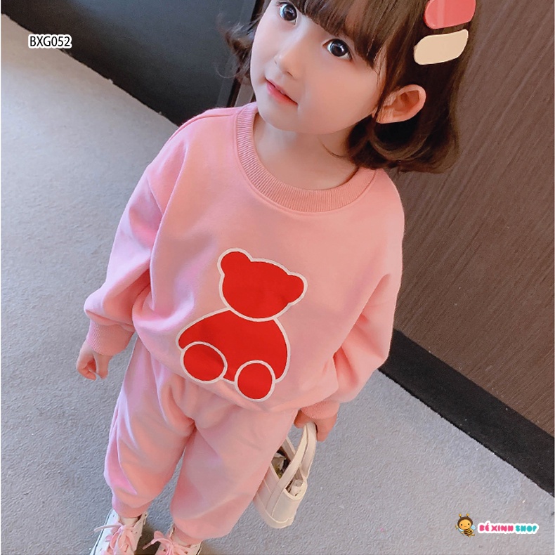 Bộ dài tay in gấu dễ thương cho bé gái từ 10 - 45kg.