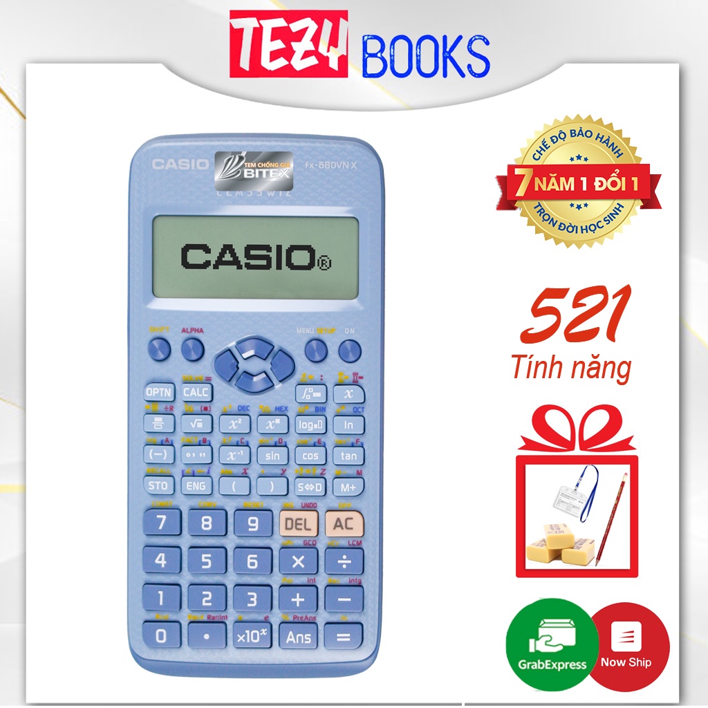 Máy Tính Casio FX 580VNX Màu Xanh Chính Hãng Nhập Khẩu Thái Lan Bảo Hành Bằng Mã QR CODE TEZYBOOKS
