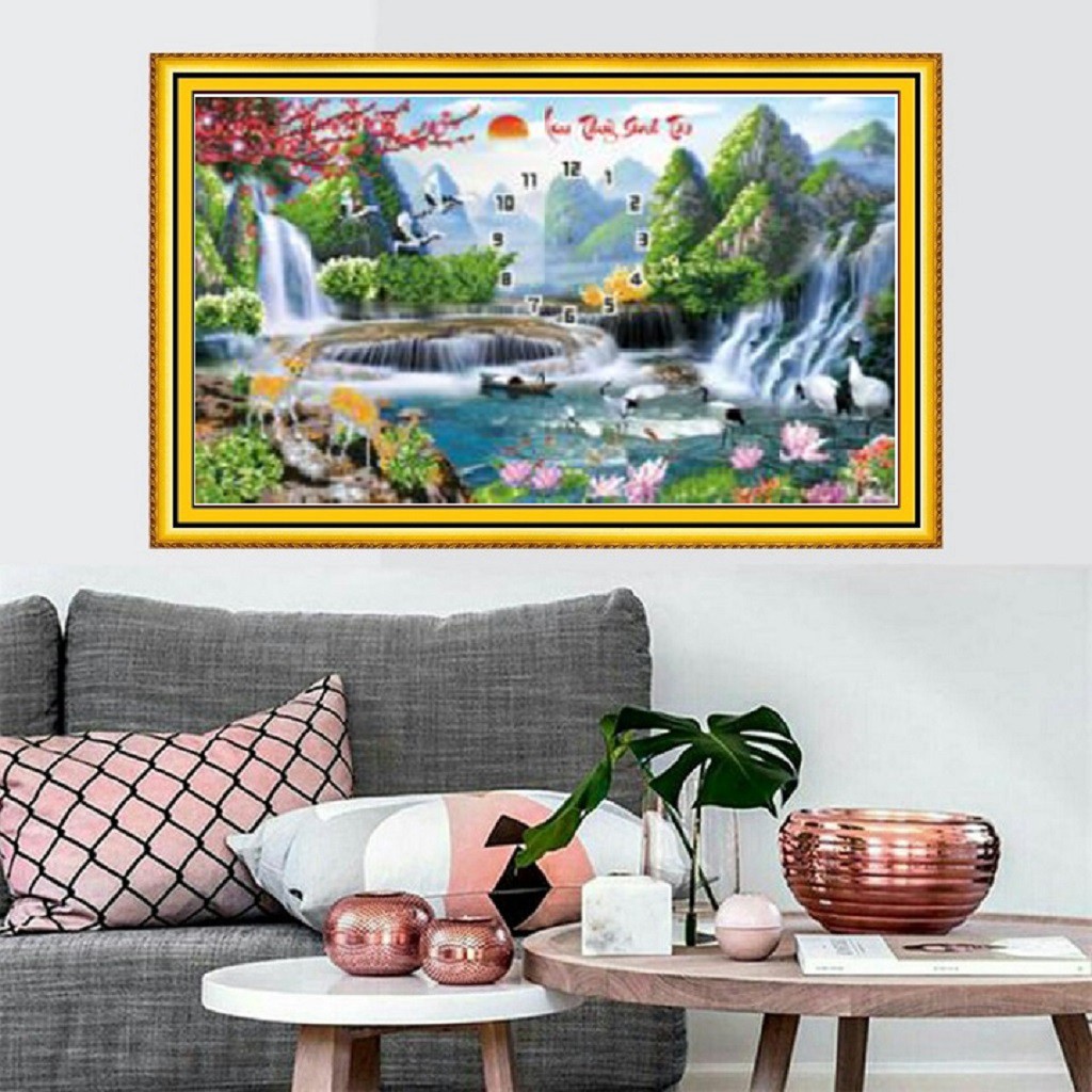 ❤FLASH SALE❤ Tranh thêu chữ thập Đồng Hồ Phong Cảnh LV3333 - Kích Thước 67x43cm