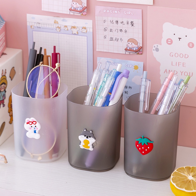 Giá Đỡ Bút Bằng Nhựa Họa Tiết Hoạt Hình Màu Trắng Đen Đơn Giản