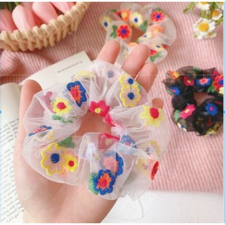 Cột Tóc Scrunchies Hoa-Voan lưới Mềm Mại