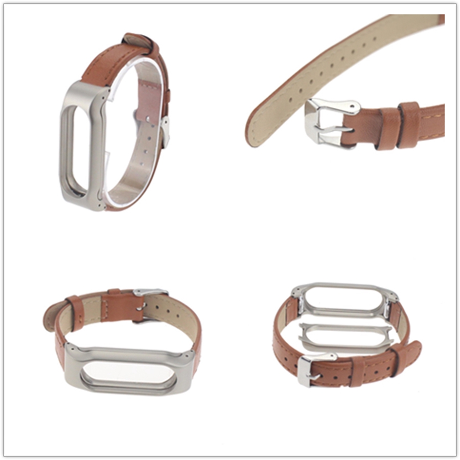 Dây đeo bằng da cho đồng hồ thông minh Xiaomi Mi Band 2 Miband 3
