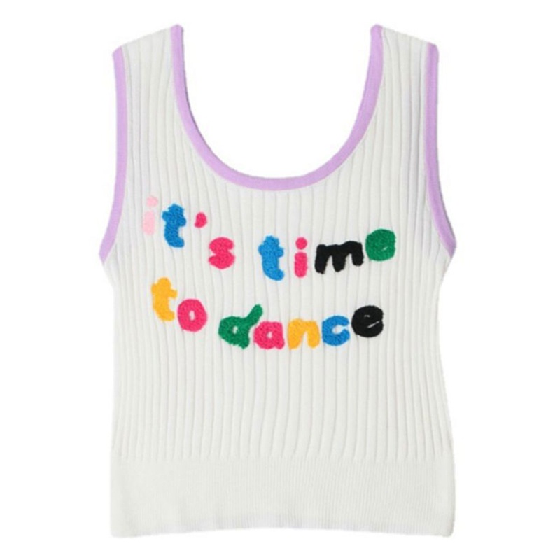 Áo Croptop Dệt Kim Không Tay Thêu Chữ Nhiều Màu Sắc Dễ Thương Thời Trang Mùa Hè Cho Nữ