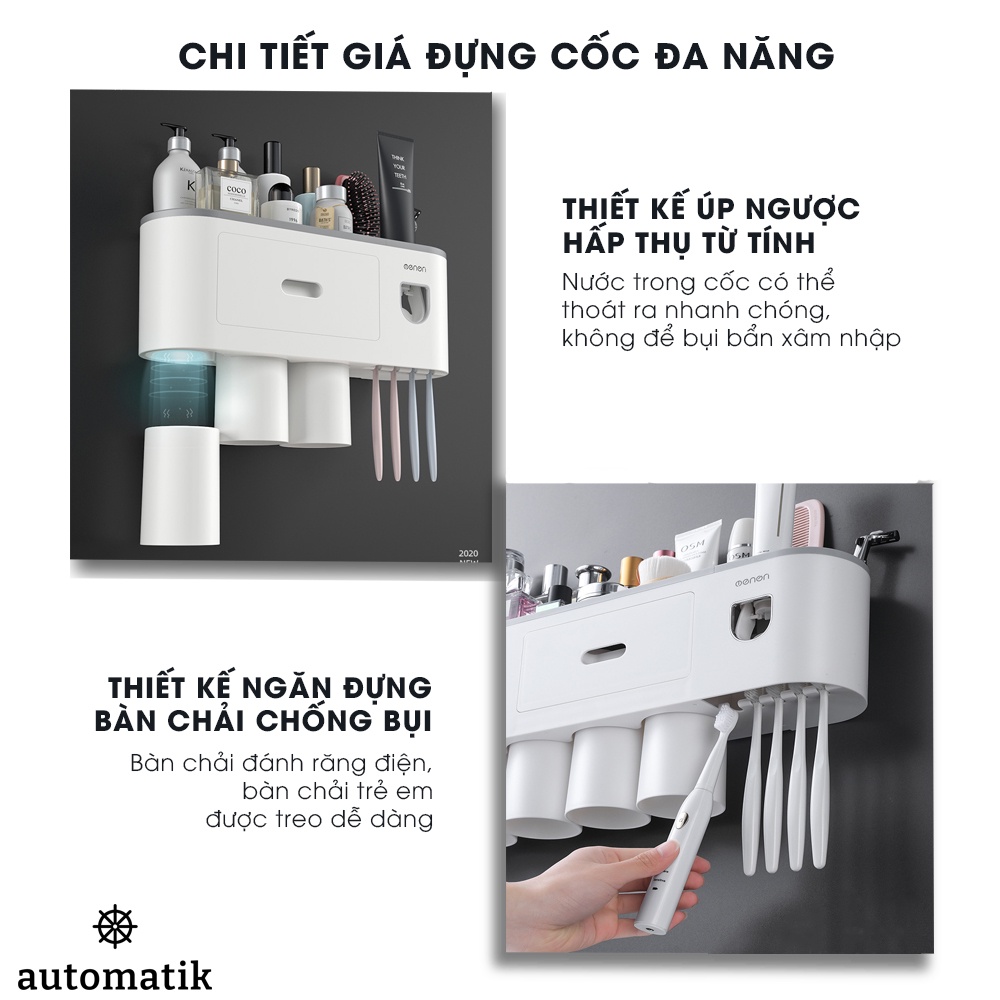 Bộ Nhả Kem Đánh Răng Tự Động, Giá Treo/ Kệ Để Đồ Nhà Tắm, Bàn Chải Dán Tường, Giá Đựng Cốc, Bàn Chải Điện - Automatik