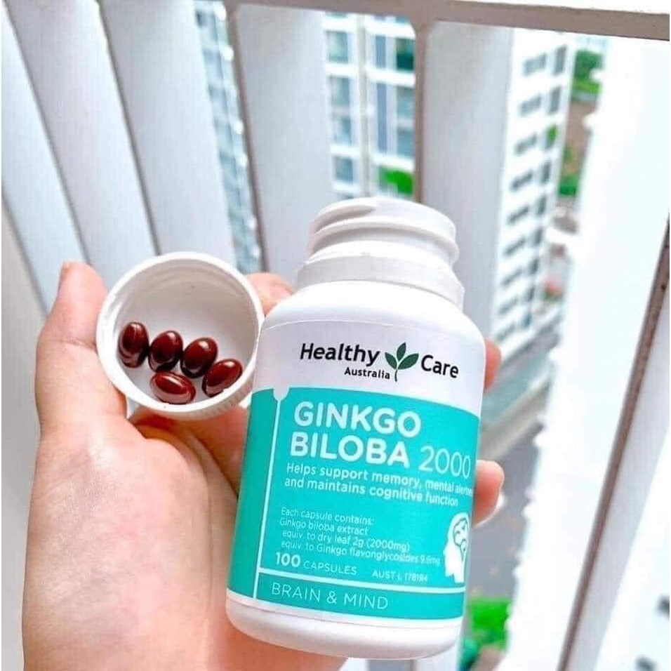 Bổ não Úc Healthy Care Ginkgo Biloba 2000mg dành cho người suy giảm trí nhớ chóng mặt mất ngủ thiếu máu lên não