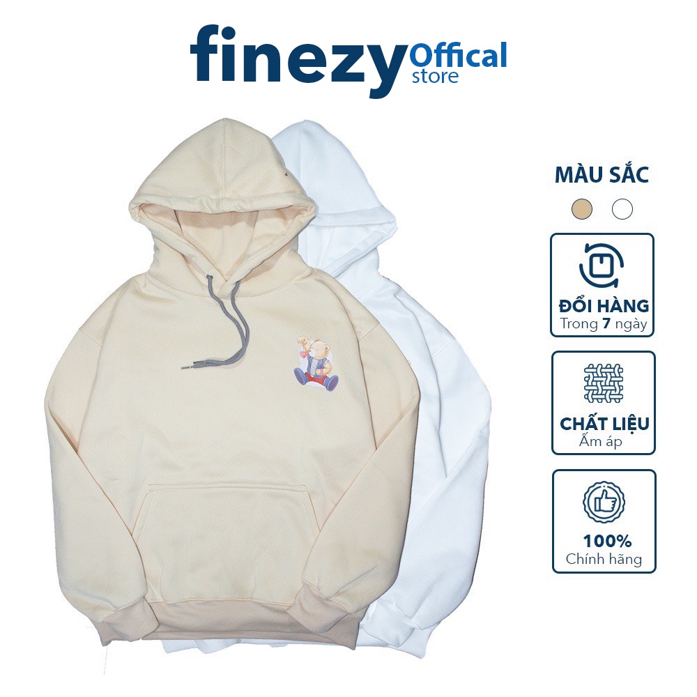 Áo Hoodie tedy nam nữ Finezy Unisex form rộng, vải nỉ dày