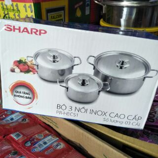Bộ  3 nồi  inox cao  cấp quà tặng  của  Sharp.