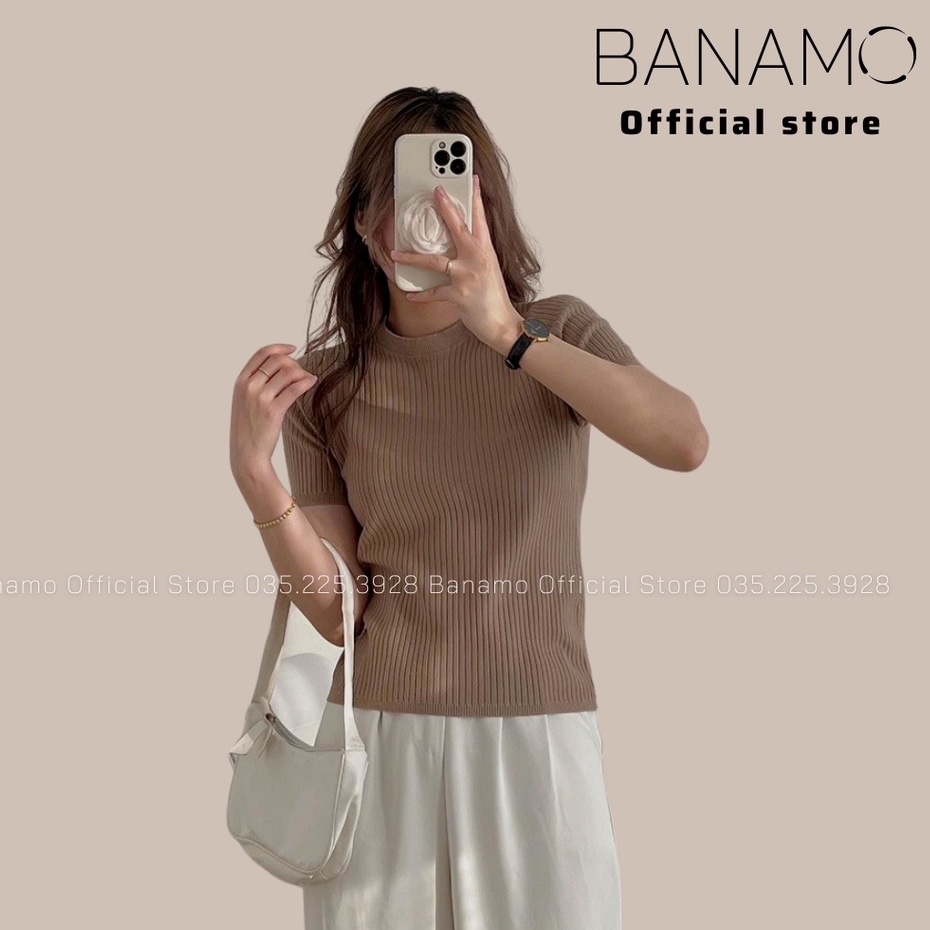 Áo len gân cộc tay cổ tròn nhiều màu thời trang Banamo Fashion áo len gân 3424