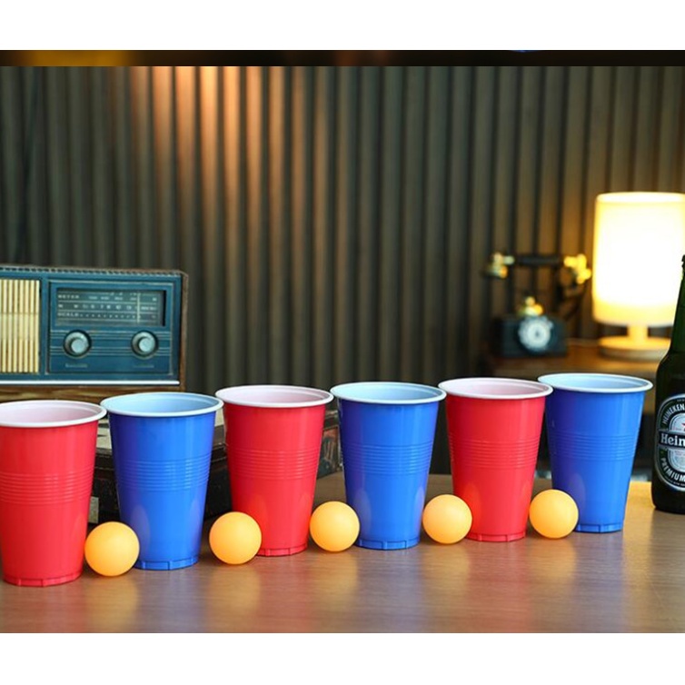 Set 24 cốc nước và bóng nhựa chơi trò uống rượu Beer Pong, trò chơi ném bóng
