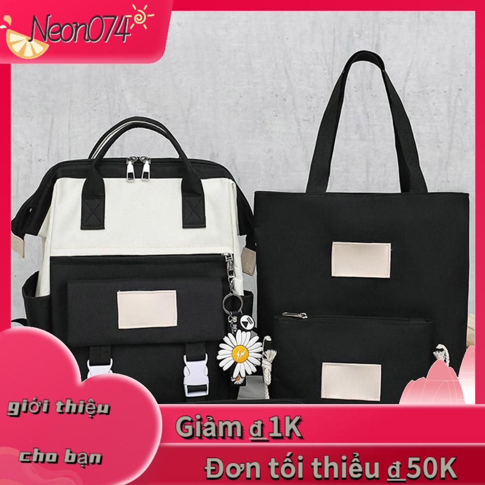 Bộ 4 món gồm ba lô đi học + túi tote đeo chéo + ví nhỏ + hộp bút sức chứa lớn cho sinh viên