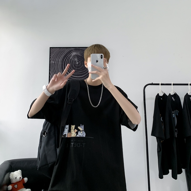 Áo thun nam nữ tay lỡ unisex phông trơn form rộng basic tee hình 7 anh em gấu chó