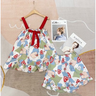 BỘ PIJAMA LỤA SATIN ĐÙI IN 3D MS 1101