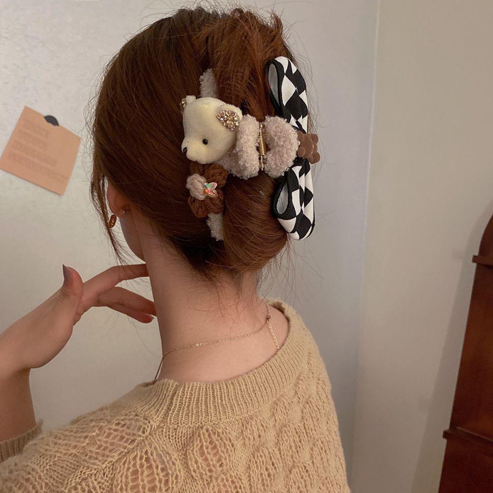Kẹp Tóc Móng Vuốt Đính Nơ Phối Lông Hình Cá Mập / Hoa Dễ Thương Cho Bạn Gái