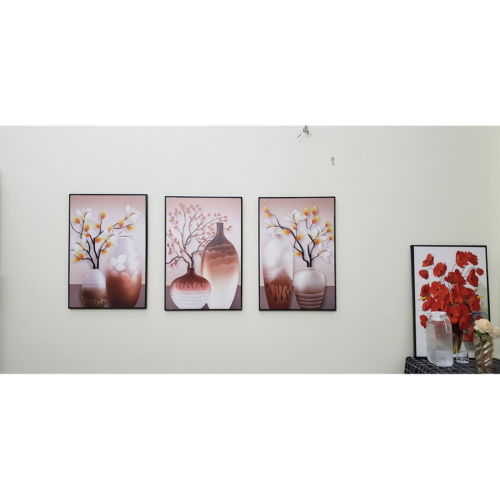 Tranh canvas,tranh bộ 3 bức bình hoa