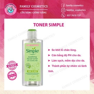 Nước Hoa Hồng Soothing Facial Toner Simple cân bằng ẩm cho da 200ml - Family Cosmetics