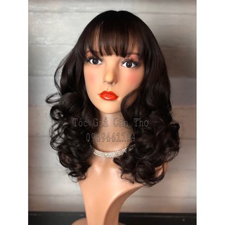 Tóc bộ trung niên xoăn 40cm nâu đen