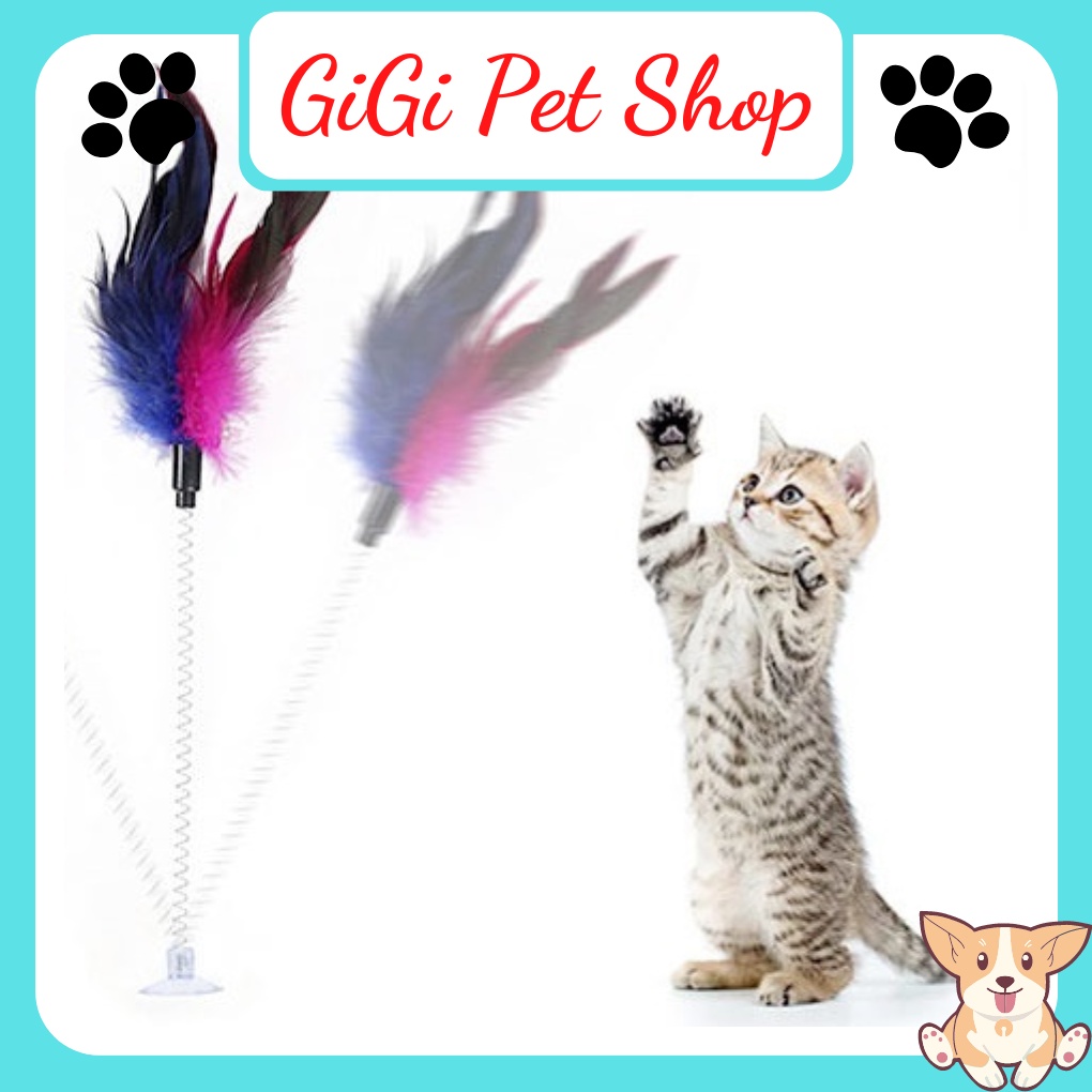 Đồ chơi lò xo có giác hút cho thú cưng chó mèo bằng thép và lông vũ giải trí vờn bắt dễ thương - GiGi Pet Shop