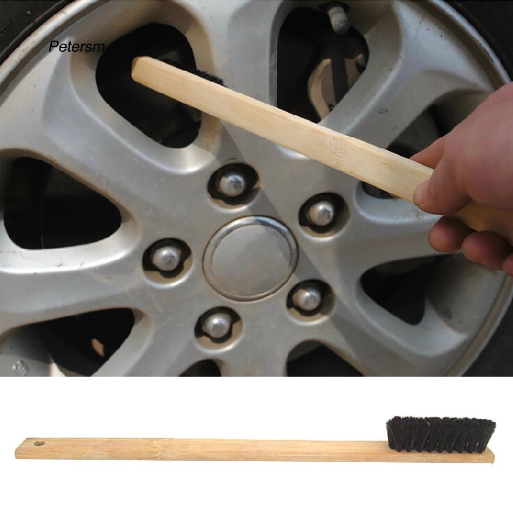 Bàn Chải Vệ Sinh Bánh Xe Hơi Tay Cầm Dài 40Cm Bằng Tre Tiện Dụng