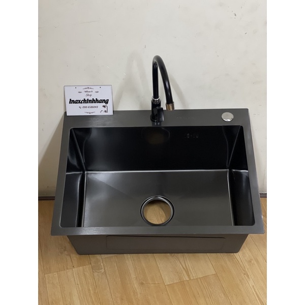 Chậu rửa chén nano đen 1 hộc 60x45, vòi rửa chén NANO tĩnh điện màu đen