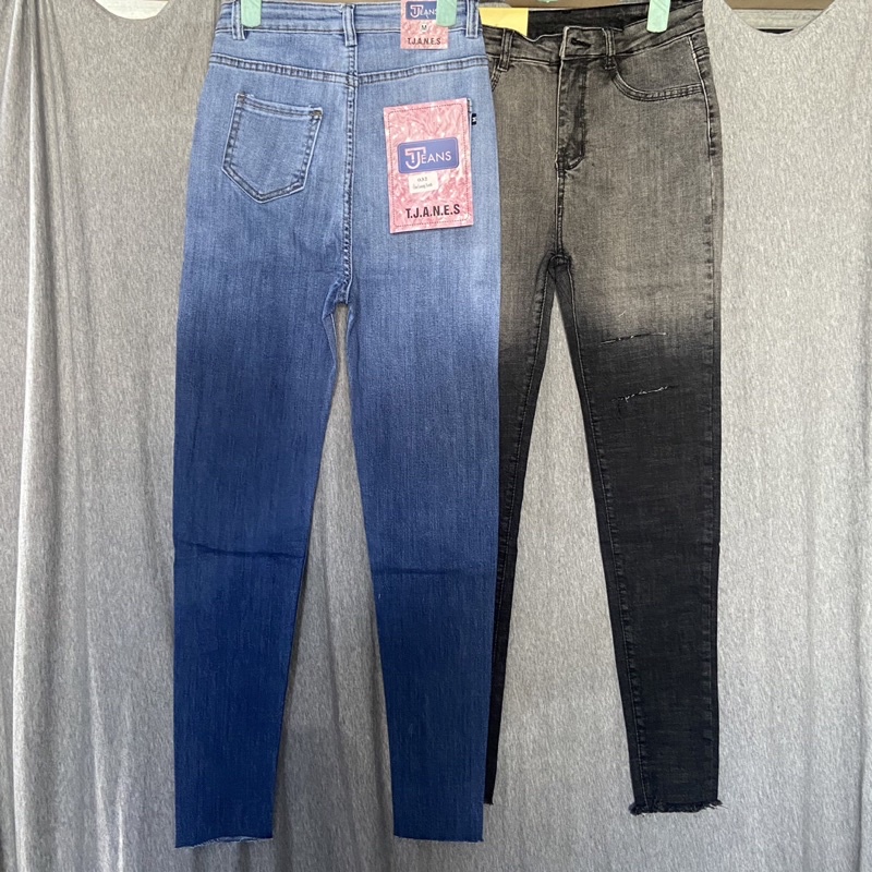 Quần jeans loang 2 màu dáng ôm Quần bò bó loang rách gối